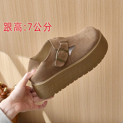 勃肯鞋厚底牛皮真皮7cm复古单鞋2026新年款春季矮个子博肯鞋