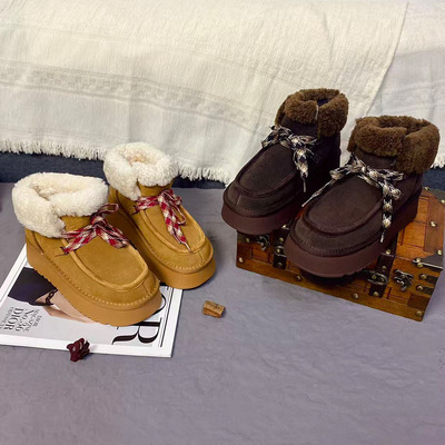真皮冬鞋加厚真皮雪地靴女冬季棉靴羊毛一体保暖时尚厚底棉鞋防滑