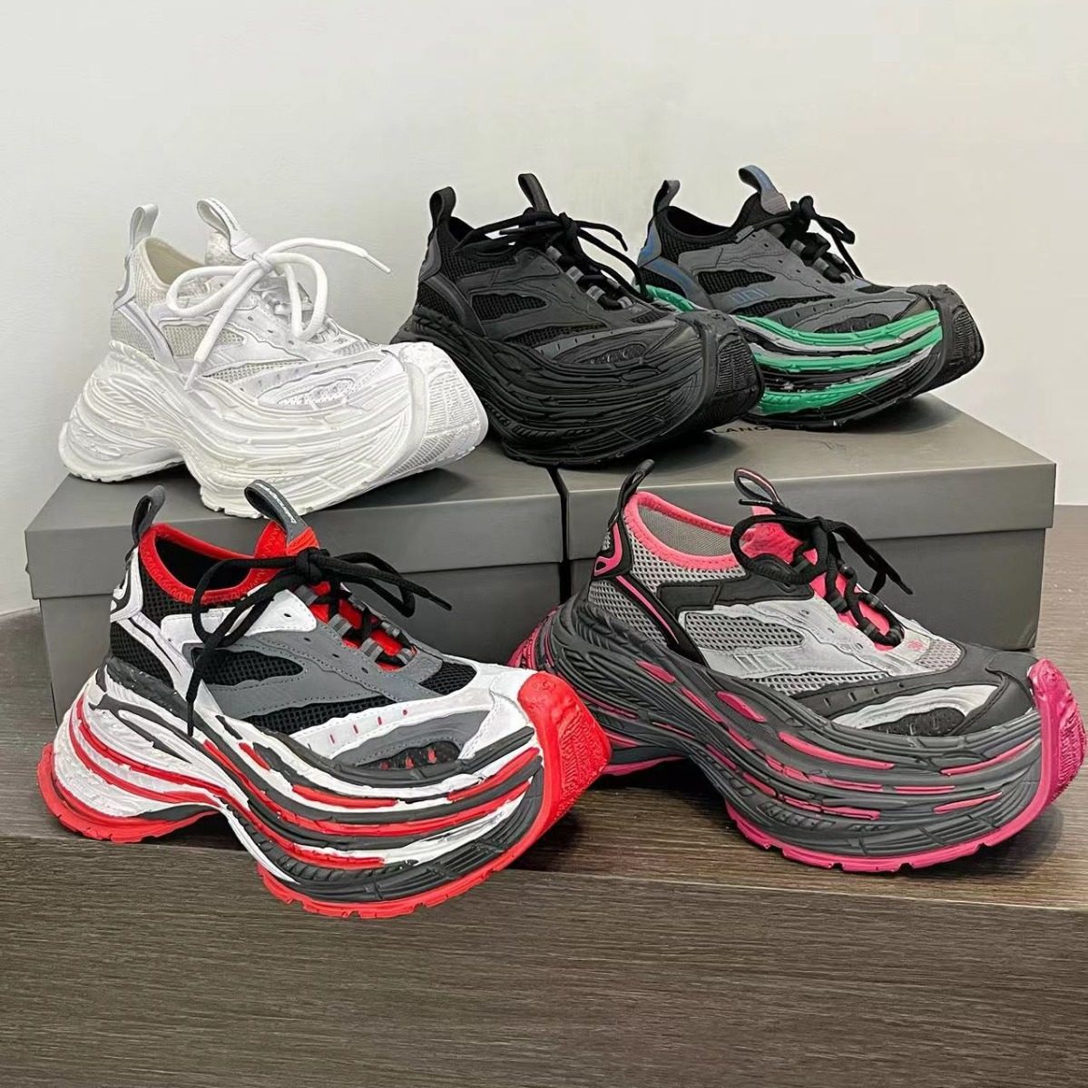 真皮2025春季16xl老爹鞋情侣款做旧男女网面拼色休闲运动鞋厚底潮