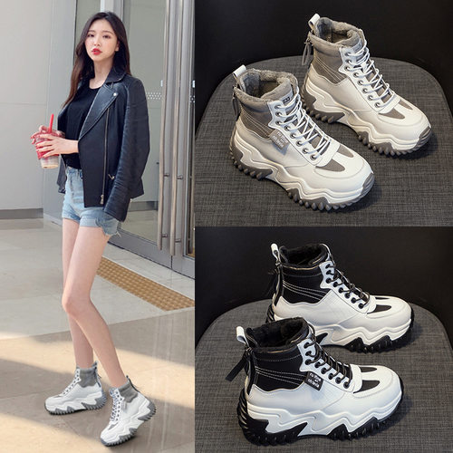 真皮老爹鞋韩版女按摩厚底2025秋冬爆款百搭加绒保暖内增高休闲棉