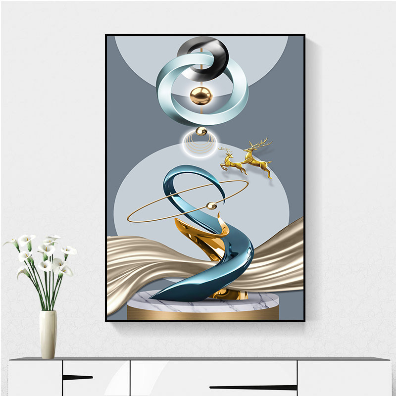 入户玄关装饰画客厅走廊过道墙壁画现代简约轻奢麋鹿进门玄幻挂画