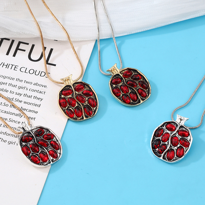 创意pomegranate镶红钻石榴项链