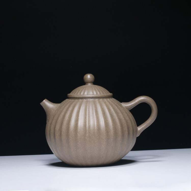 宜兴紫砂茶壶原矿天青泥全手工茶具名家赵丹筋纹瓜纹壶280毫升