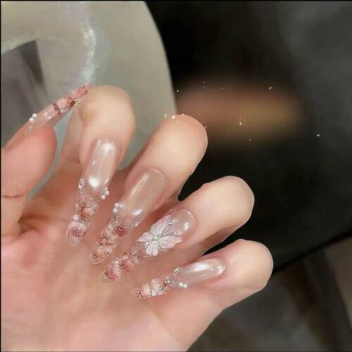 纯手工穿戴甲光疗甲冰透渐变美甲