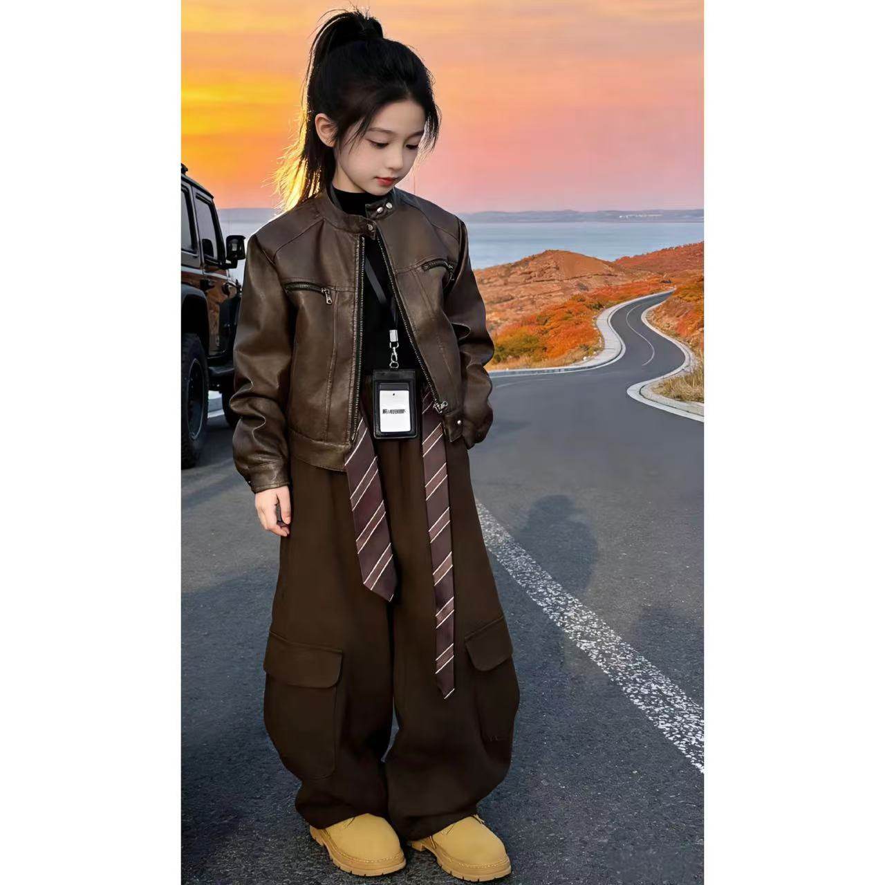 女童秋冬美拉德皮衣工装潮酷套装