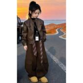 潮酷时髦套装 大儿童秋冬装 穹刀裤 女童美拉德穿搭加厚皮衣夹克工装