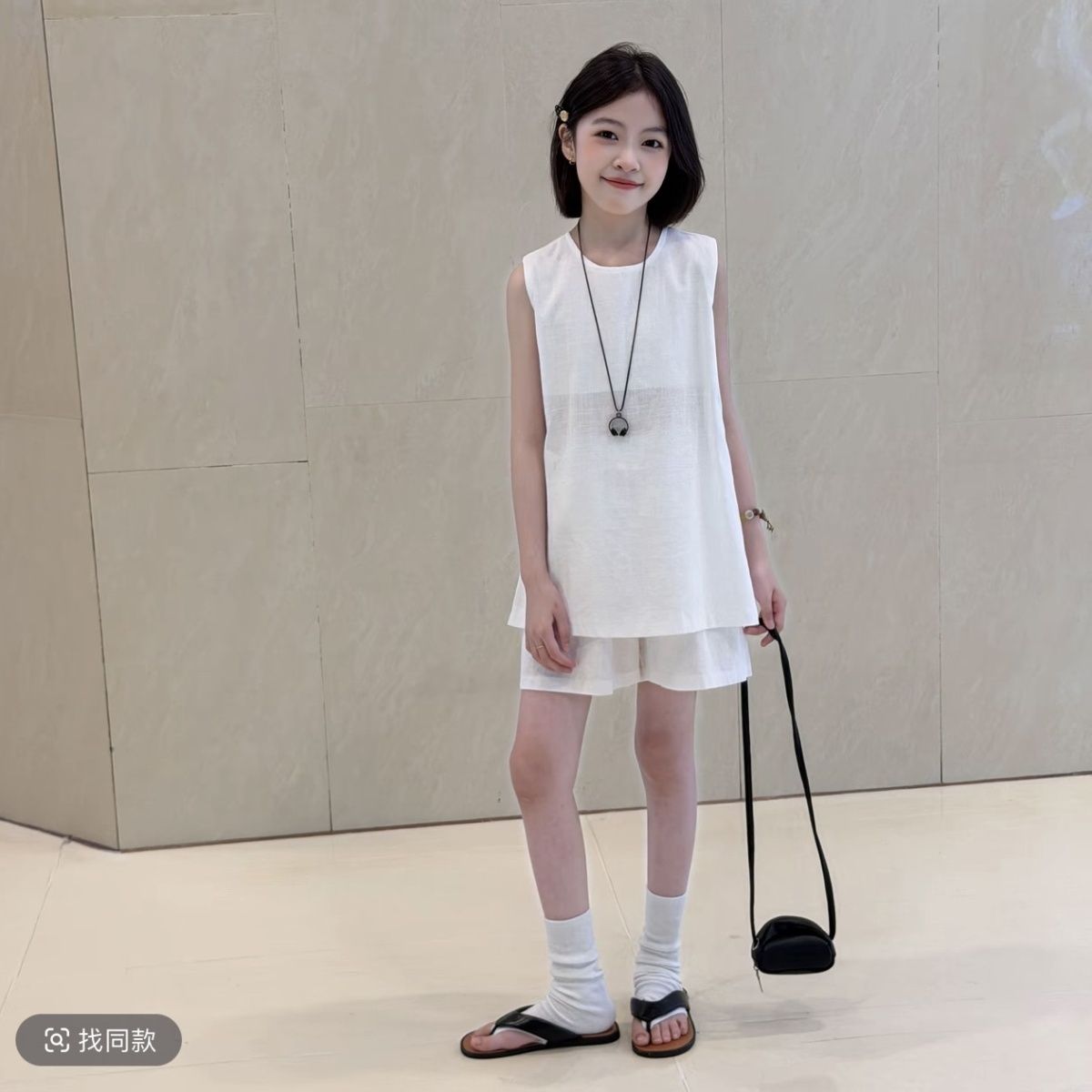 女童2026侧边纽扣背心套装夏季新款中大童棉麻无袖上衣短裤两件套