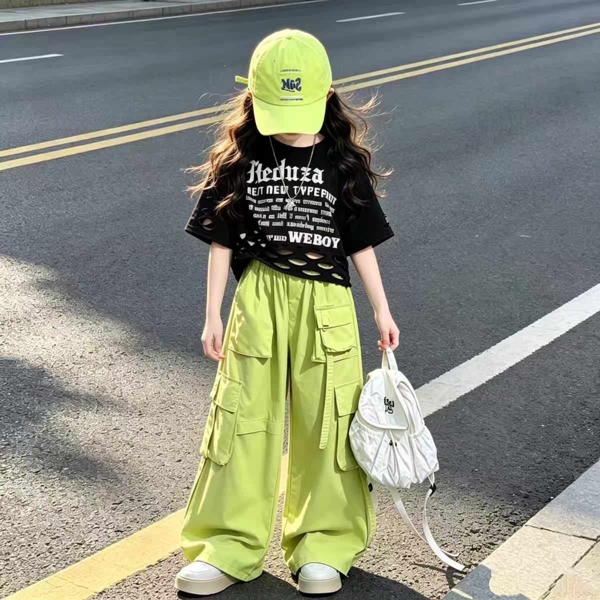 夏季女童多巴胺工装裤爵士舞套装图片