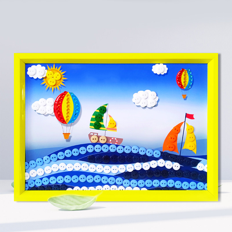 夏天夏日风情手工作品纽扣粘贴画幼儿园diy制作扣子画小学生作业