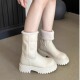 日系小个子厚底保暖羊羔毛雪地靴女2025冬季 新款 白色粗跟圆头短靴