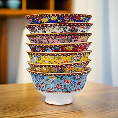 正宗景德镇饭碗珐琅彩饭碗中式高脚家用陶瓷宫廷风4.5寸饭碗餐具