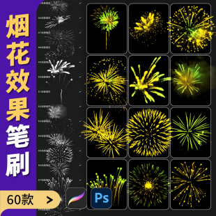 procreate笔刷ps笔刷节日烟花礼花印章烟火绽放插画焰火气氛夜景