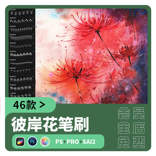 彼岸花sai2笔刷procreate曼陀罗曼珠沙华造型辅助PS花朵图案素材