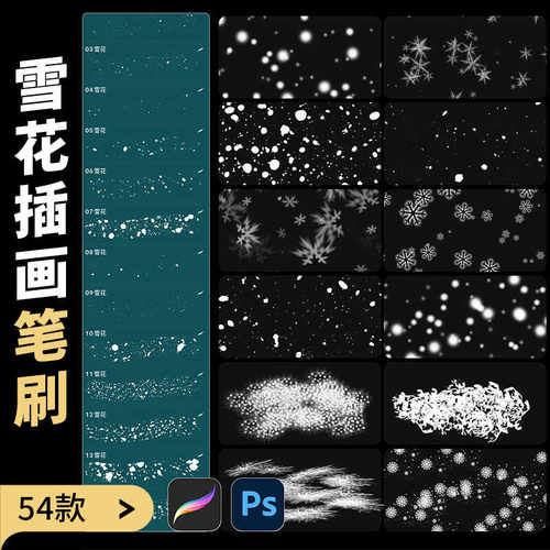procreate笔刷ps冬季圣诞雪花特效雪堆积雪下雪飘雪冰晶冰霜雪景