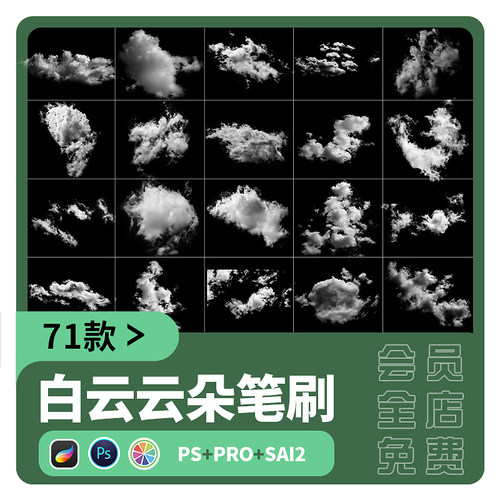 sai2笔刷蓝天白云procreate笔刷ps云彩写实云朵插画云层风景素材