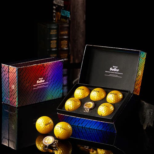 全新正品volvik Solice Gold金色高尔夫球高级礼盒套装带磁性球标