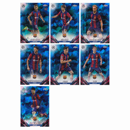 球星卡 巴塞罗那 蓝碎冰折 2023-24 Topps 莱万 佩德里 加维 德容