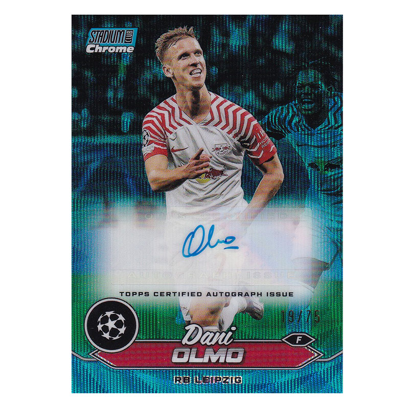 球星卡 奥尔莫 75编 签字 蓝波纹折 2023-24 Topps 竞技场 莱比锡