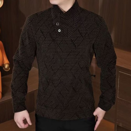 2025男士加绒保暖打底时尚双色立领上衣