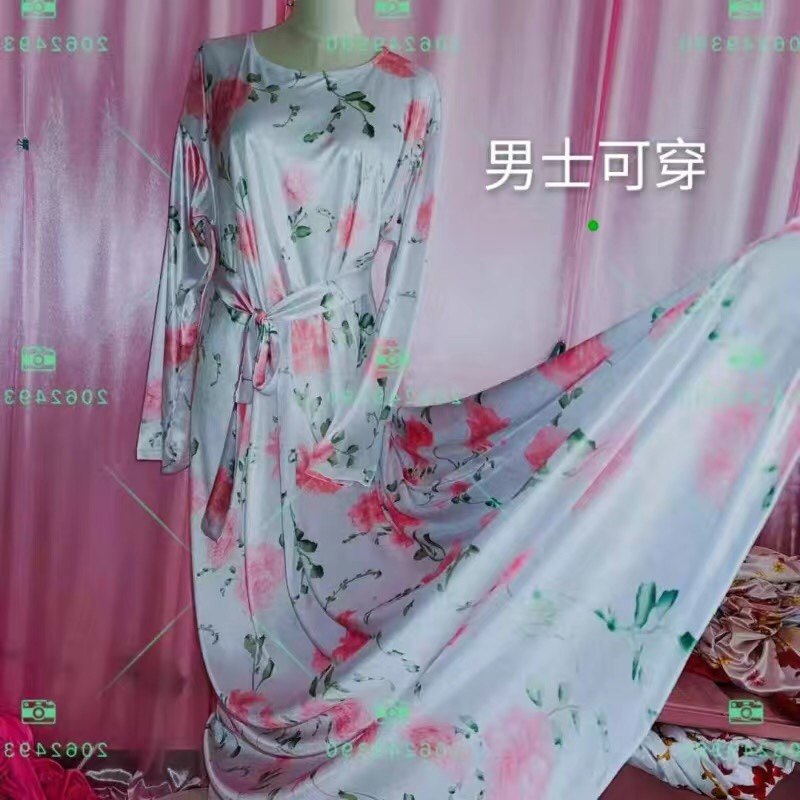 25年男女上新印花丝滑冰丝大摆长裙手感软滑通用弹力睡裙居家优选