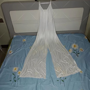 25上新男女双面丝滑冰丝吊带V领连体裤 家居服神器 时尚 露肩连体裤