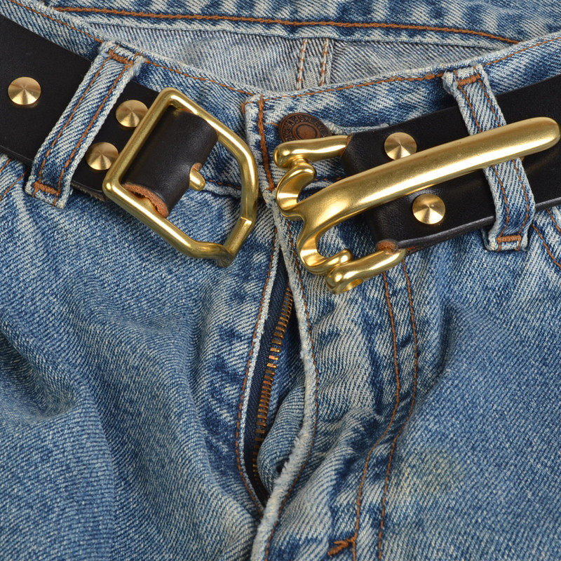 骑兵扣腰带男士植鞣革头层牛皮针扣皮带黄铜复古快开裤带大码加长