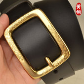 腰带休闲百搭裤 男士 黄铜针扣真皮皮带纯牛皮腰带头层牛皮裤 带手工