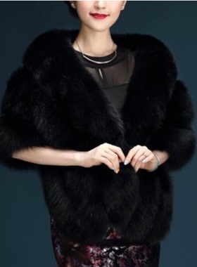 秋冬新娘仿狐狸毛披肩婚纱披风礼服旗袍皮草斗篷外套白红色厚女