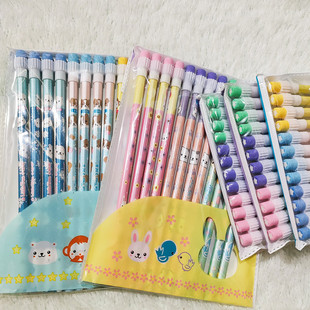 小树苗铅笔圆形木质HB铁盒写字铅笔小学生幼儿园书写大橡皮头铅笔