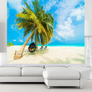 定制卷帘海景椰子树风景画客厅卧室阳台办公室窗帘遮光防晒广告