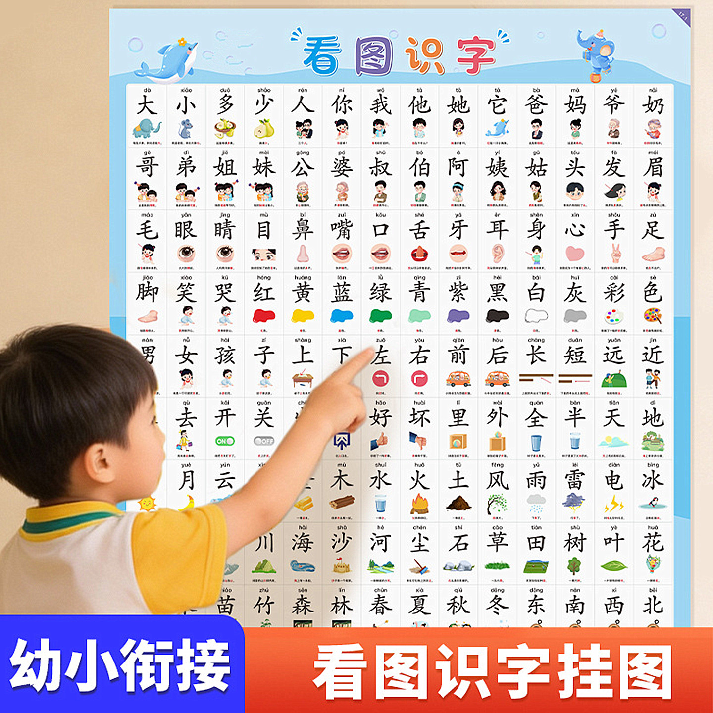 儿童宝宝看图识字挂图幼儿园小孩启蒙早教认字汉字表学习神器墙贴