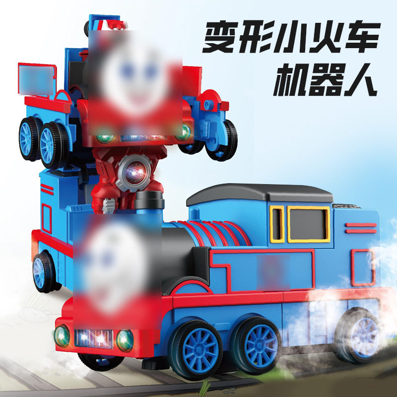 抖音同款电动变形小火车音乐灯光自动变形机器人火车玩具地摊