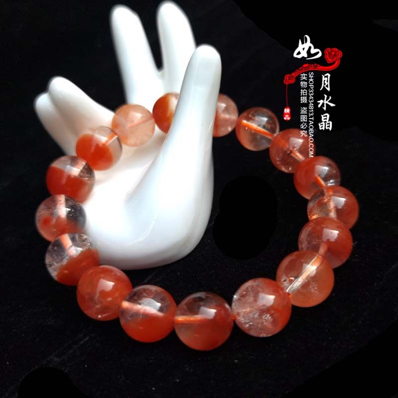 天然红兔毛水晶手链聚宝盆