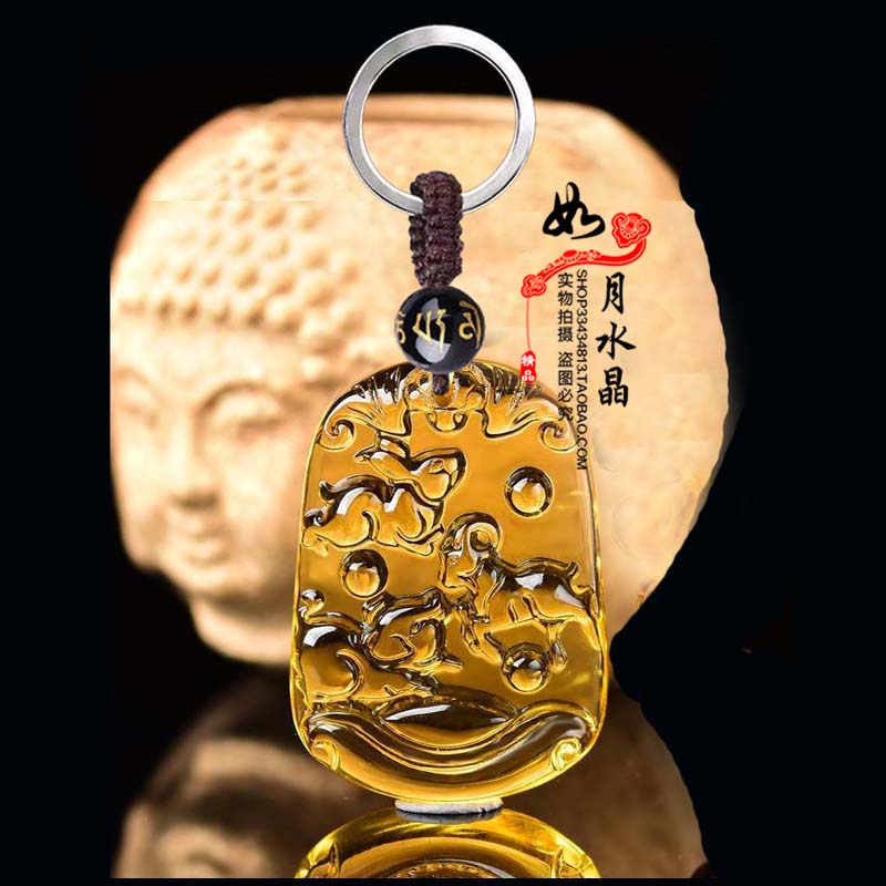 黄水晶生肖猪兔羊三合吊坠