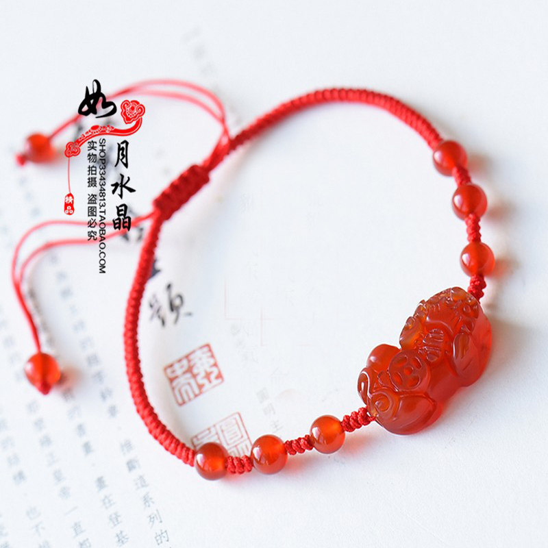 2026年天然红玛瑙貔貅红绳脚链招财聚财精编红绳脚链