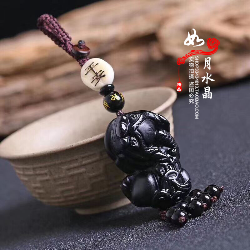 黑曜石磨砂貔貅钥匙扣