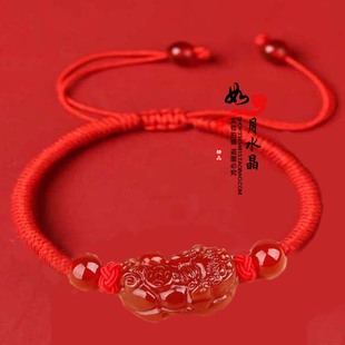2026年新款天然红玛瑙招财貔貅红绳手链聚财守财精编红绳脚链