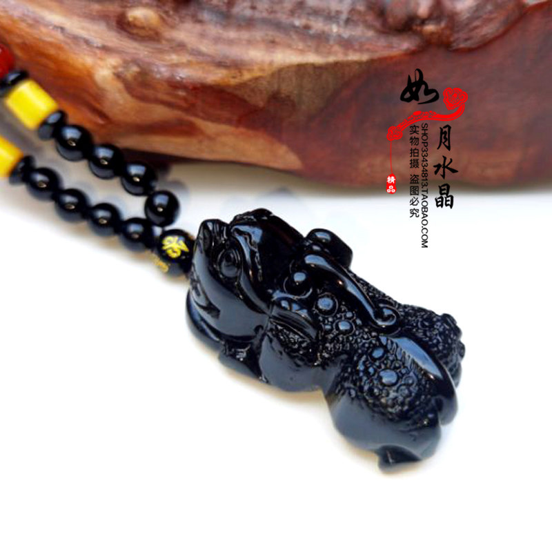 正品天然黑曜石貔貅吊坠男士男款大号项链招财好运本命年高档礼物