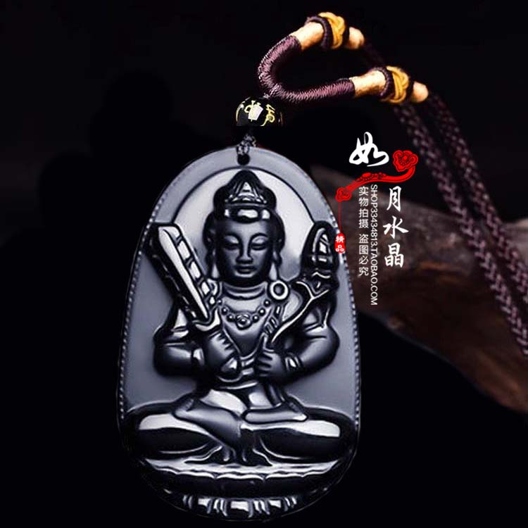 天然黑曜石千手虚空吊坠守护神