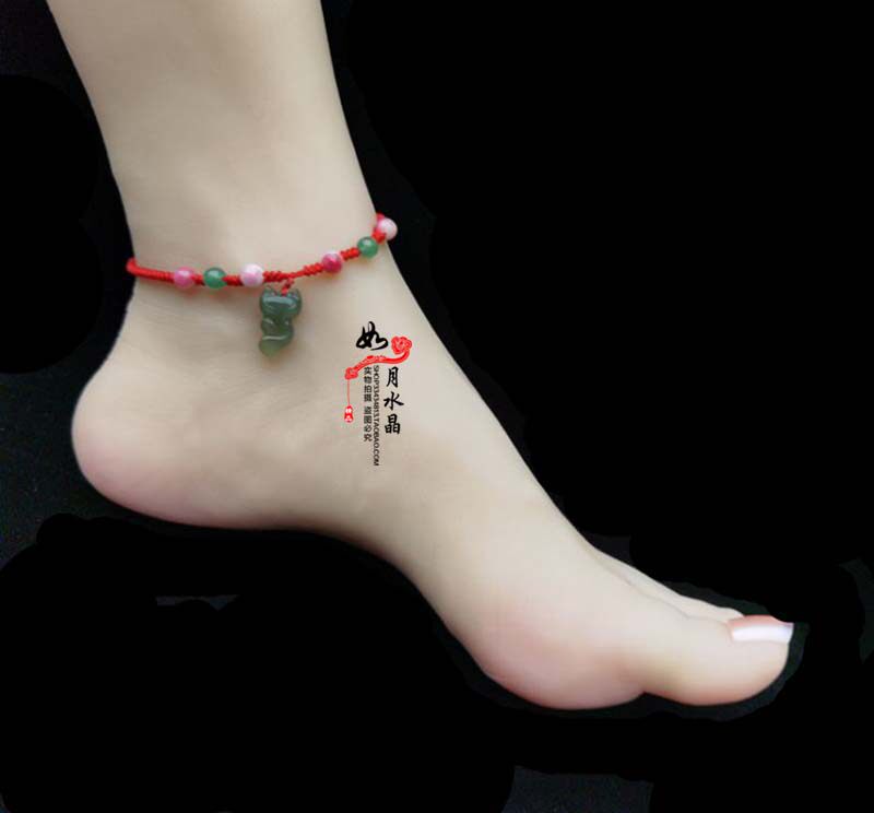 天然和田玉红绳脚链女手工编织