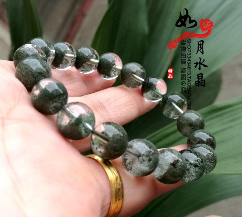 巴西天然绿幽灵手链一物一图11mm 男女绿幽灵聚宝盆手串 008