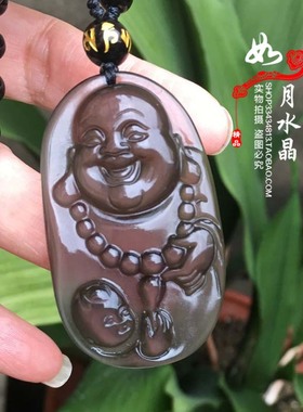 冰彩黑曜石男女款项链送子佛吊坠