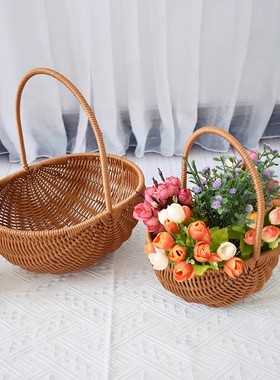 草编花篮手工柳编手提水果收纳花盆干花插花小花篮家居装饰伴手礼