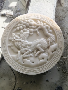 石雕汉白玉浮雕壁画晚霞红青石庭院影壁墙玄关花开富贵地雕福字