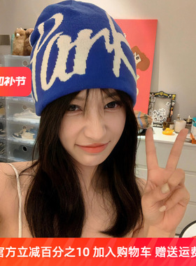 Instguys美式双面戴套头帽街头字母提花针织帽秋冬帽子情侣显脸小