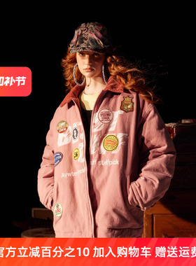 InstGuys美式复古贴布绣棉衣棉服女冬季宽松加厚翻领vintage外套