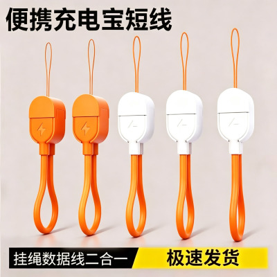 短款充电宝线手腕挂绳吊绳双type c转lightning数据线适用华为苹果iPhone14/15/16便携多功能移动电源充电线