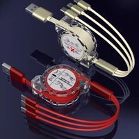 三合一数据线伸缩一拖三充电器线三头适用苹果华为安卓Typec手机平板USB闪充车载多功能通用