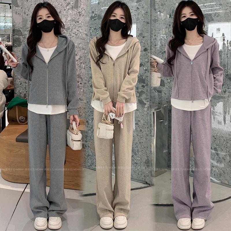 时尚休闲套装女2025春秋季新款气质宽松显瘦连帽卫衣阔腿裤两件套