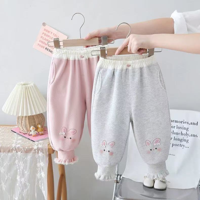 童装冬装女童加绒加厚撞色休闲裤儿童卫裤婴儿棉裤女宝宝运动裤子